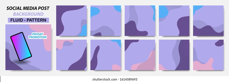 Set collection of square banner layout in purple color and dots waving pattern background - abstract, minimal, modern template design for social media post, stories, story, flyer, brochure, etc.