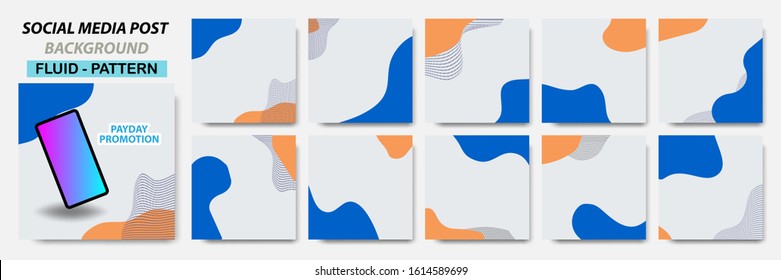 Set collection of square banner layout in blue, orange color and dots waving pattern background - abstract, minimal, modern template design for social media post, stories, story, flyer, brochure, etc.