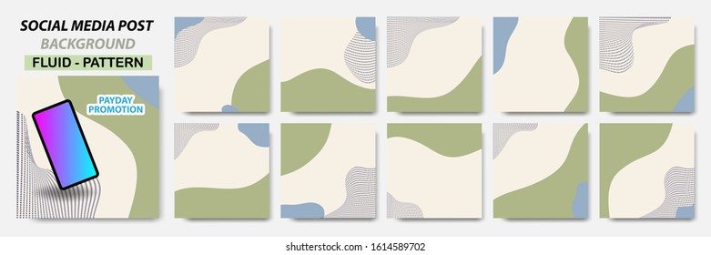 Set collection of square banner layout in green cream color and dots waving pattern background - abstract, minimal, modern template design for social media post, stories, story, flyer, brochure, etc.