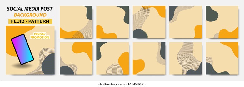 Set collection of square banner layout in black yellow color and dots waving pattern background - abstract, minimal, modern template design for social media post, stories, story, flyer, brochure, etc.