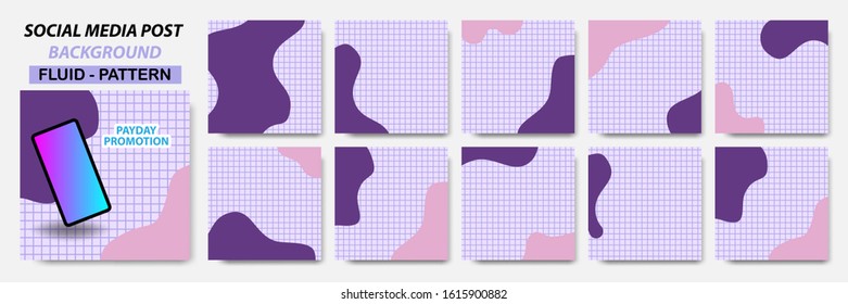 Set collection of square banner layout in purple palette and line pattern background - abstract, minimal, modern template design for social media post, stories, story, flyer, brochure, etc.