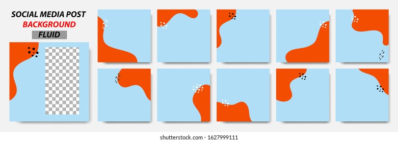 Set collection of square banner layout in blue, orange color and memphis pattern background - abstract, minimal, modern template design for social media post, stories, story, flyer, brochure, etc.