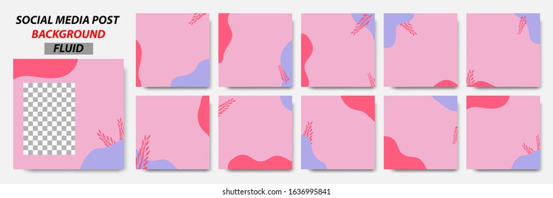 Set collection of square banner layout in blue, pink color and leaves floral pattern background - abstract, minimal, modern template design for social media post, stories, story, flyer, brochure, etc.