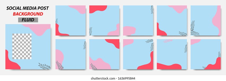 Set collection of square banner layout in blue, pink and leaves floral pattern background - abstract, minimal, modern template design for social media post, stories, story, flyer, brochure, etc.