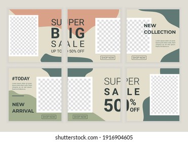 Establece la colección de diseño de banners cuadrados en un suave diseño de color pastel. Diseño de plantillas de rompecabezas editables para publicaciones en redes sociales, banners web, volante, folleto, etc. Ilustración vectorial
