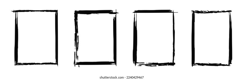 Set collection of square frames. Black frames with brush strokes isolated on white background. Vector, 2023