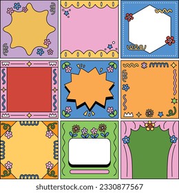 Establecer la colección Cuadrado Elemento gráfico de marco retro Cuadro de texto Vector de ilustración