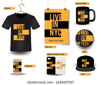 set collection of streetware fashion design product mockup of newyork city concept, vector 2d illustration
