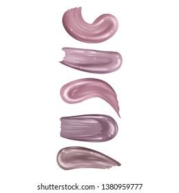Set of collection of strokes of various shades of flesh colors isolated on white. Collection of Smears lipstick, elements of the design of advertising posters, leaflets for the promotion of cosmetics