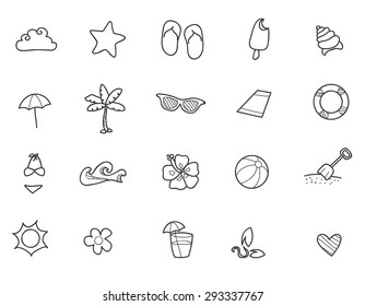 set of collection of summer doodle icons