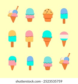 set of collection summer ice cream vector for elements, sticker, and clipart