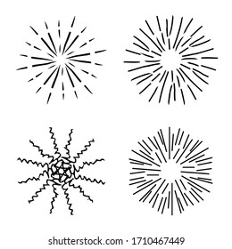Set, Sammlung Sonnenburgen, Explosionseffekte, Vintage-Doodles einzeln auf weißem Hintergrund EPS-Vektorillustration