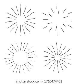 Set, collection of sunbursts, explosion effects, vintage doodles isolated on white background EPS Vector