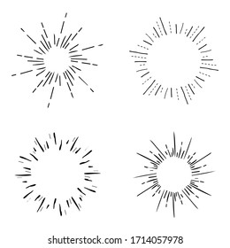 Set, collection sunbursts, explosion effects, vintage doodles isolated on white background EPS Vector