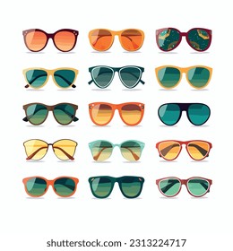 conjunto de una colección de gafas de sol de diversas formas, estilos y colores