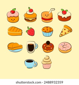 set of collection sweet food vector IIlustrations