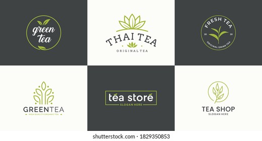 Set collection tea leaf logo design template. icon for tea shop, tea store, packaging product.