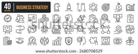 Set of collection thin line icons related Business Strategy, Planning, Project. The icon can be used for website, infographic, user interface, app, banner, logo, brochure etc transparent background