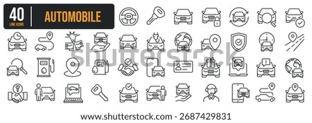 Set of collection thin line icons related Automobile, Car Dealer, Car Rent. The icon can be used for website, infographic, user interface, app, banner, logo, brochure etc transparent background