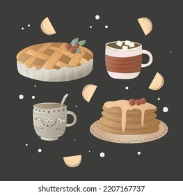 a set or collection of things and goodies for a cozy tea party