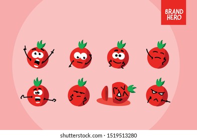Set collection of tomato vector character. comic, crazy brand hero illustration 
