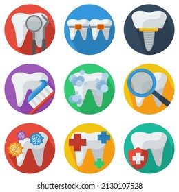 Set collection Tooth healthy treatment icon flat design. Dentist vector illustration