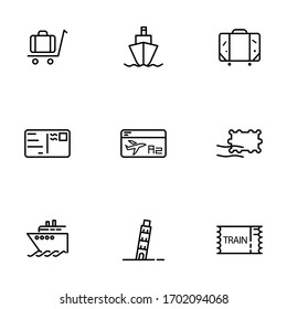 Set, collection of travel, tourism, 
related icons, outline and thin line icons on white background EPS Vector
