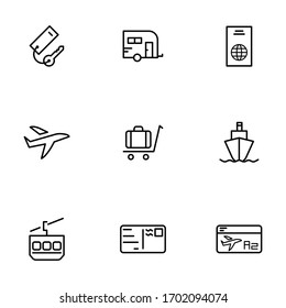 Set, collection of travel, tourism, 
related icons, outline and thin line icons on white background EPS Vector