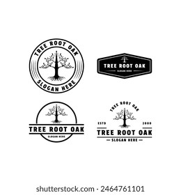 set of collection tree root oak logo design circle emblem badge
