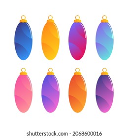 Set, collection of trendy colorful gradient christmas oval shaped ornaments for modern christmas and winter holidays design.