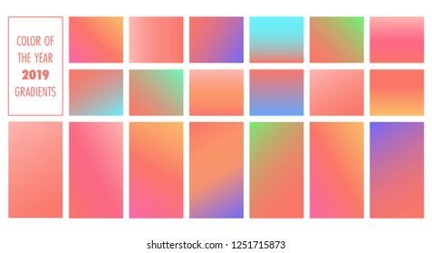 Set, collection of trendy colorful vibrant gradients, templates, backgrounds with color of the year 2019, living coral.