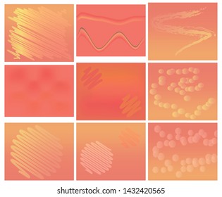 Set, collection of trendy colorful vibrant gradients, templates, backgrounds with color of the year 2019, living coral.
