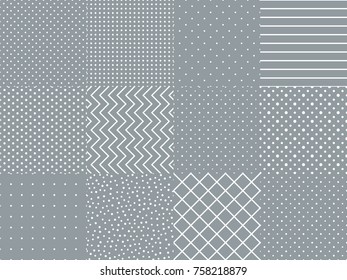 Set collection with trendy geometrical pattern backgrounds. In grey and white colors. Vector illustration. May use for paper, textile , background, digital, website template, wallpaper