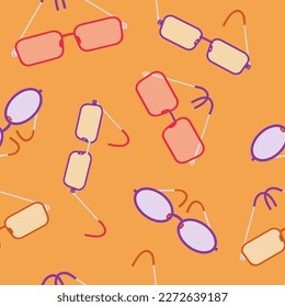 Set, collection of trendy multicolored glasses. Sun glasses for vision correction. Vector illustration on an isolated background.