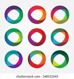 set collection of trendy multicolored overlapping transparent circle shaped logo design elements