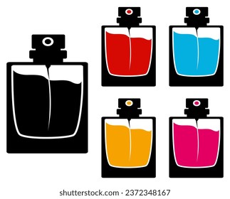 set colección trendy Perfume diseño de iconos de spray colorido. Ilustración vectorial de plantilla de fragancia