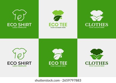Conjunto de coleção de t-shirt folha ou eco tees logotipo modelo vetor ilustração