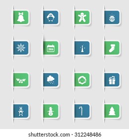 Set, a collection of unique paper stickers Icons new year