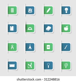 Set, a collection of unique paper stickers icon education