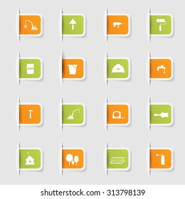 Set, a collection of unique paper stickers construction icons