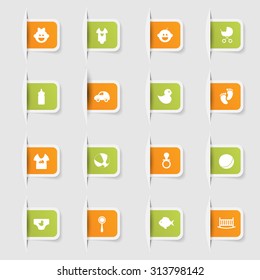 Set, a collection of unique paper stickers baby icons