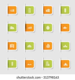 Set, a collection of unique paper stickers icon building