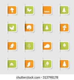 Set, a collection of unique paper stickers icon forest