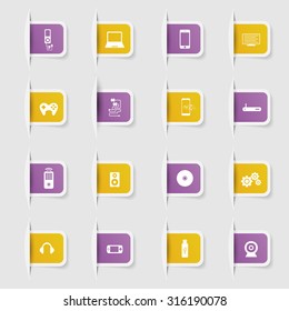 Set, a collection of unique paper stickers icons technology