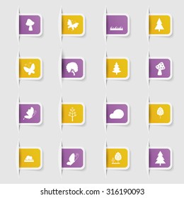 Set, a collection of unique paper stickers icon forest