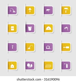 Set, a collection of unique paper stickers construction icons