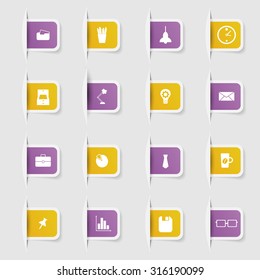 Set, a collection of unique paper stickers office icons