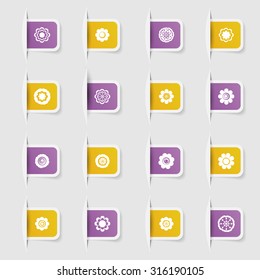 Set, a collection of unique paper stickers icons flowers