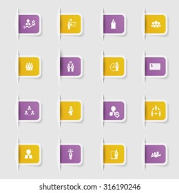 Set, a collection of unique paper stickers icons marketing