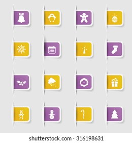 Set, a collection of unique paper stickers Icons new year